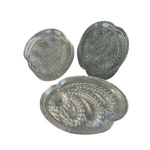 (2) Federal Glass Homestead Snack Trays Wheat Sheaf Design Vintage EUC No Cups